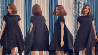 EASY CUTTING HANDKERCHIEF FLARE DRESS TUTORIAL [upl. by Annaira]