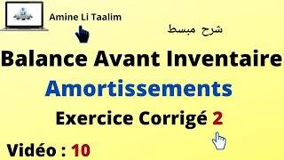 Balance Avant Inventaire  Amortissements Exercice Corrigé 2 [upl. by Aro49]