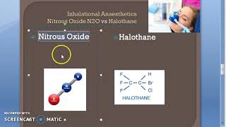 Pharmacology 418 c Inhalational GA Nitrous Oxide Halothane Compare General Anaesthesia Anesthesia [upl. by Ellehcram305]