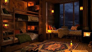 Cozy Cabin Ambience with Gentle Night Rain and Crackling Fireplace Sounds  8 Hours [upl. by Raasch233]