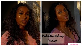 A Full Face Of Fenty Beauty Products  Golden Hour Dark Skin  WOC Friendly Makeup Tutorial [upl. by Alvy]