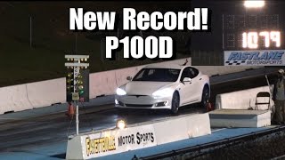 Tesla Model S P100D Breaks 14 Mile Record Drag Racing [upl. by Alake]