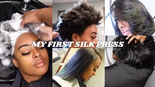 FIRST SILK PRESS ON 4C TWA NATURAL HAIR  KINKY CURLY TO STRAIGHT  NATURAL HAIR [upl. by Whitebook472]