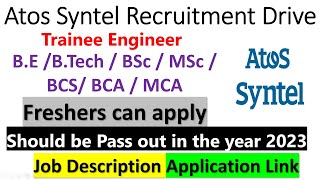 Atos Syntel Recruitment Drive  Atos Syntel hiring freshers  career at Atos Syntel  Atos jobs job [upl. by Mattah139]