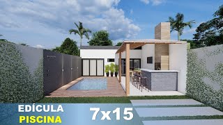 Projeto de Edícula com Piscina e Churrasqueira Terreno de 7x15 Tour pela Edícula │ Pool House [upl. by Territus]