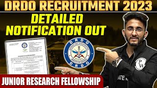 DRDO Recruitment 2023  Detailed Notification Out  Junior Research Fellowship JRF [upl. by Fineman678]