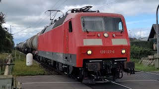 Bahnlogistik24 120 127 met de LOTOS Biodieseltrein te Praest [upl. by Llenel]