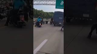 Amazon driver breaks through motorcycle blockade [upl. by Anirbes]