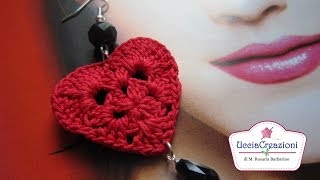 TUTORIAL 1   ORECCHINI CUORE ALL UNCINETTO  HOW TO EARRINGS HEART CROCHET [upl. by Bern178]