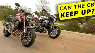 Triumph Street Triple vs Honda CB650R  REAL WORLD TEST [upl. by Hedvah692]