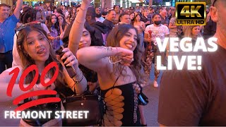 Fremont street Las Vegas at night 4K Hot Summer [upl. by Cheney]