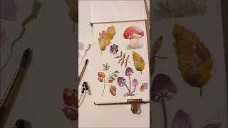 AQUARELLE TUTO  Comment peindre des feuilles et champignons à l’aquarelle démo [upl. by Leandra]