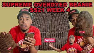 Supreme Overdyed Beanie BROWN SS21 UNBOXING amp TRY ON Week 4 SS21 [upl. by Inah295]