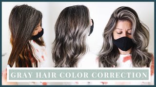 Gray Hair Color Correction  How to blend natural gray roots into silver hair including formulas [upl. by Hnamik]