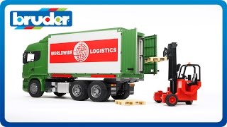 Bruder Toys SCANIA RSeries Cargo Truck with Forklift Attached 03580 [upl. by Patten472]