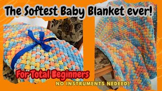 Perfect Loop Yarn Alize PUFFY FINE Baby BLANKET Tutorial  EASY FINGER KNITTING 🤩 No Hook needed 👍 [upl. by Etnwahs]