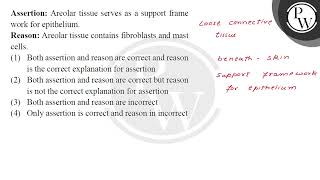 Assertion Areolar tissue serves as a support frame work for epithelium Reason Areolar tissue [upl. by Glaser]