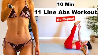 10 Min 11 Line Abs Workout  No Repeat  No Equipment [upl. by Dnomyad]