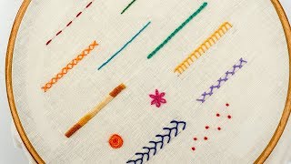 TOP 12 STITCHES IN HAND EMBROIDERY  Tutorial for Beginners [upl. by Richia]