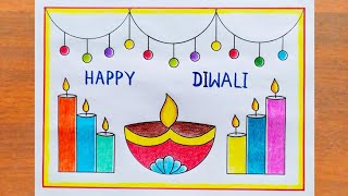 Diwali Special Drawing  How to Draw Happy Diwali Poster Easy Step By Step  Diwali Festival Drawing [upl. by Frymire]