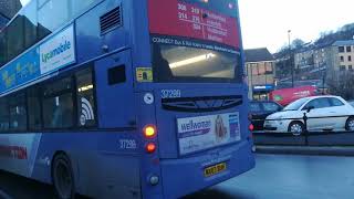 START UP First Huddersfield Holme Valley Connection Volvo B9TL 37299 in Holmfirth 23012019 [upl. by Elleinahc464]