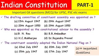 Indian Constitution important MCQ  PART  1 Constituent Assembly MCQ  Indian Polity  UPSC exam [upl. by Aennil]