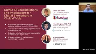 WEBINAR COVID19 Considerations and Implications for Digital Biomarkers in Clinical Trials [upl. by Annil810]