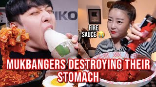 mukbangers DESTROYING their stomachs with spicy food [upl. by Ayila797]