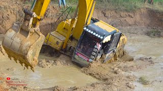 Unexpected​ Excavator Sink Mud Underwater  Caterpillar 312B Very Difficult Recovery [upl. by Jeralee570]