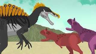 Dinosaurs Cartoons Battles Spinosaurus vs Carnotaurus  DinoMania [upl. by Rednal]