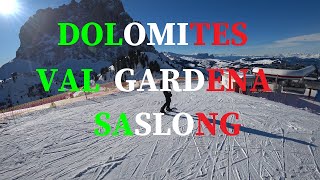 Dolomites Skiing in Val Gardena Saslong Skifahren in Gröden Ciampinoi Selva Gardena Wolkenstein [upl. by Itsirk906]