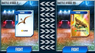 FULL ALL BATTLE STAGES FROM 1 TO 99  JURASSIC WORLD THE GAME [upl. by Utham377]