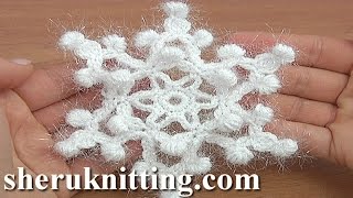 Crochet 6Pointed Puff Stitch Snowflake [upl. by Amie]