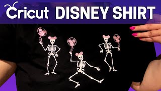 DIY HALLOWEEN DISNEYLAND SHIRT  Cricut Glitter Heat Transfer Iron On Vinyl  Disney Skeletons [upl. by Nyladnewg]