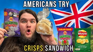 Americans try UK Crisp Sandwich British Food [upl. by Iffar742]