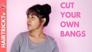 How to CUT your own BANGS  Wispy Bangs [upl. by Enotna249]