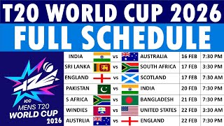 T20 World Cup 2026 Schedule ICC Mens T20 World Cup 2026 Schedule Date Time amp Venues [upl. by Ariad]