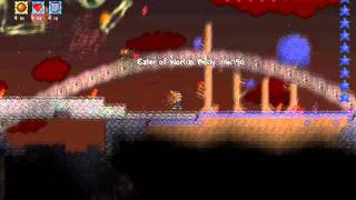 Terraria  Triple Boss Fight during unexpected Blood Moon [upl. by Etnuaed]