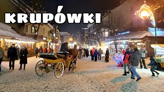 Krupówki zimą wieczorem w sezonie  Zakopane ferie zimowe [upl. by Ahtebbat899]