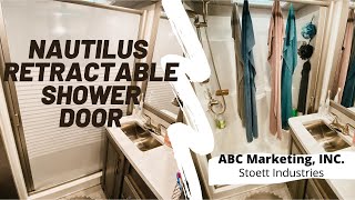 Nautilus Retractable Shower Door  Stoett Screens  RV Bathroom Reno  RV Shower Reno  RV Reno [upl. by Ethbin]