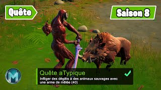 INFLIGER DES DÉGÂTS A DES ANIMAUX SAUVAGES AVEC UNE ARME DE MÊLÉE FORTNITE EMPLACEMENT ANIMAUX [upl. by Rebmit883]