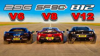 Ferrari V12 vs V8 vs V6 DRAG RACE [upl. by Attiuqehs]