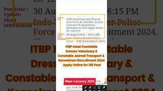 ITBP Head Constable Dresser Veterinary amp Constable Animal Transport amp Kennelman Recruitment shorts [upl. by Entruoc]