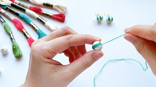 刺繍糸で簡単ピアスの作り方！かわいい手作りアクセサリー ［刺繍糸で作る小物］  DIY Easy Earrings  Eembroidery thread crafts [upl. by Nisbet]