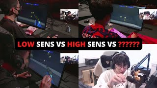 Tenz reacts to the FASTEST Aimlab PROS at CHAMPIONS  Low Sens vs High Sens vs 🤣 [upl. by Elaina]