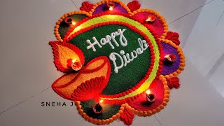 Attractive Deepawali rangoli  Very Easy rangoli for Diwali Rangoli design by Sneha J [upl. by Aerehs953]