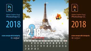 Professional Printable Calendar Design Free Download I Adobe PhotoshopIllustrator CC 2018 Tutorial [upl. by Bascomb]