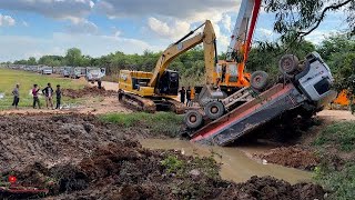 INCREDIBLE Dump Trucks Failed Go Uphill amp Skill Recovery Help By Huge Crane Truck 80Ton Excavator [upl. by Irtimid]