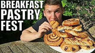 BREAKFAST PASTRY FEST  Man vs Food  Full Day of Eating In The Car [upl. by Drona]