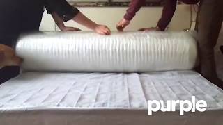 Purple Mattress Unboxing  Satisfying Unrolling and Expansion [upl. by Jehoash]